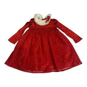 Holiday Editions Infant Girls Red Faux Fur & Sequin Dress Size 24 Mos